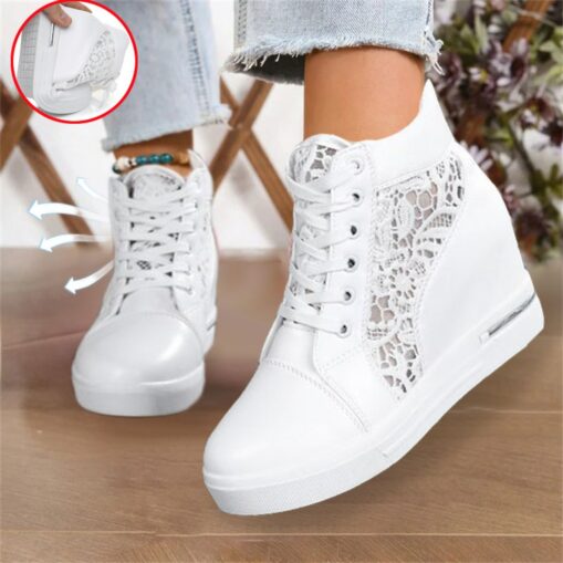 Women's Breathable Wedge Sneakers with Lace Panel – Comfortable Lace-Up High-Top Shoes for Casual Outings and Summer Wear 2025