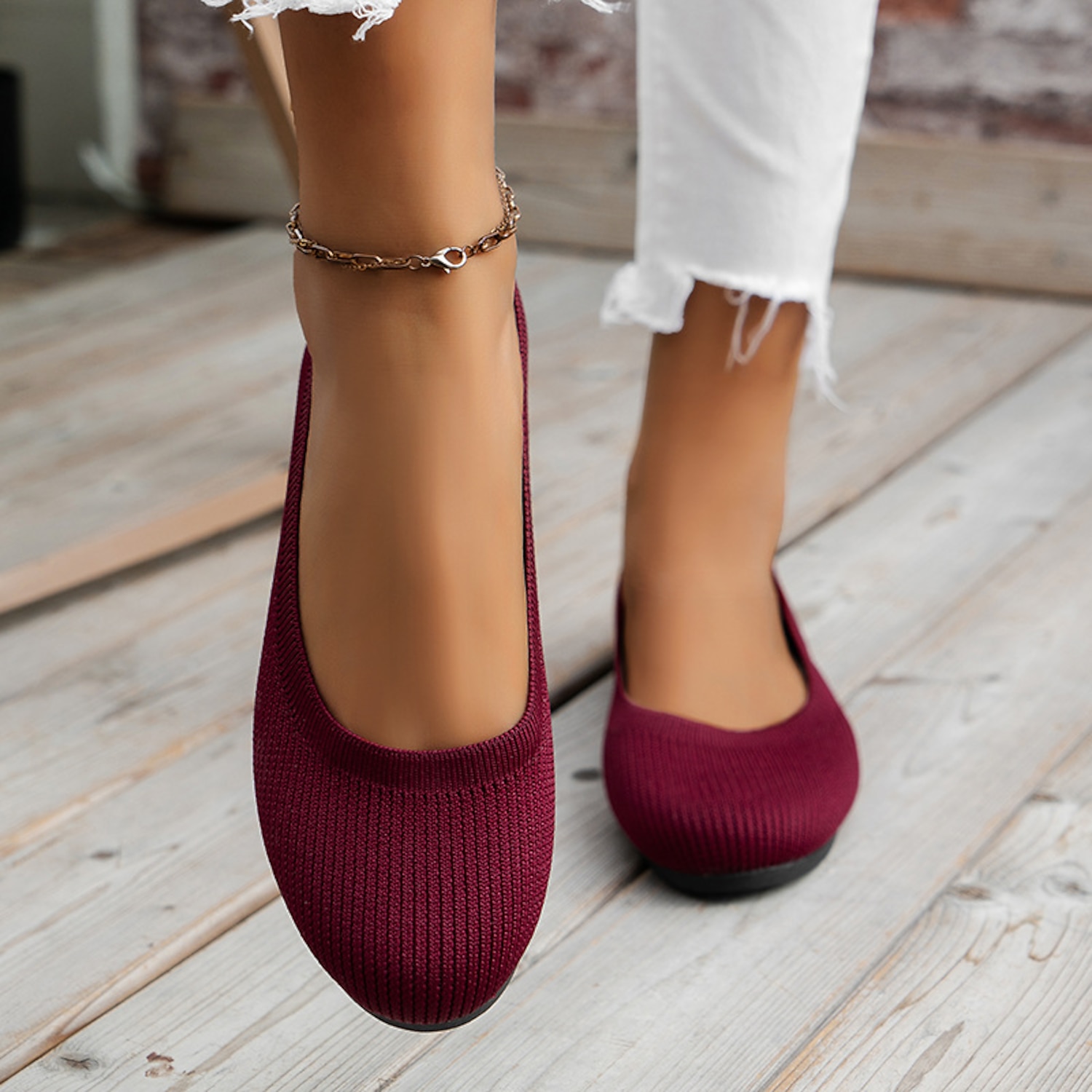 Women's Comfortable Knit Ballet Flats – Breathable Slip-On Round Toe Wedge Shoes for Casual, Office, and Travel Wear 2025 - Image 4