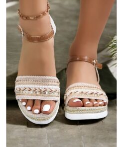 Women's Boho Platform Sandals with Braided Straps and Rhinestone Accents - Comfortable Summer Wedge Shoes for Casual Outings 2025