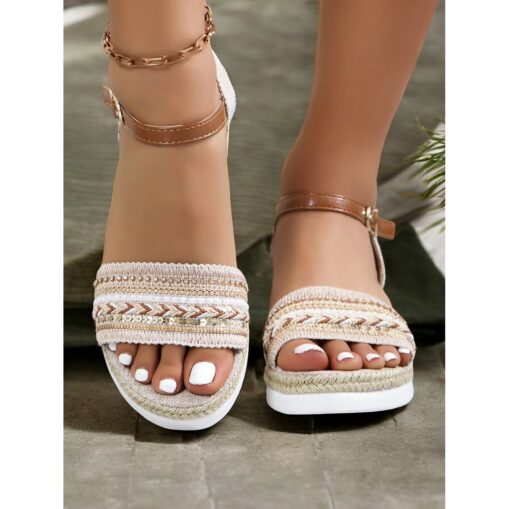 Women's Boho Platform Sandals with Braided Straps and Rhinestone Accents - Comfortable Summer Wedge Shoes for Casual Outings 2025
