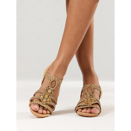 Women's Boho Braided Wedge Sandals with Beaded Embellishments – Stylish and Comfortable Open-Toe Shoes for Summer, Beach, and Casual Occasions 2025