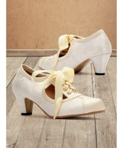 Women's Vintage Lace-Up Oxford Heels with Ribbon Laces and Floral Embroidery for Wedding and Formal Events 2025