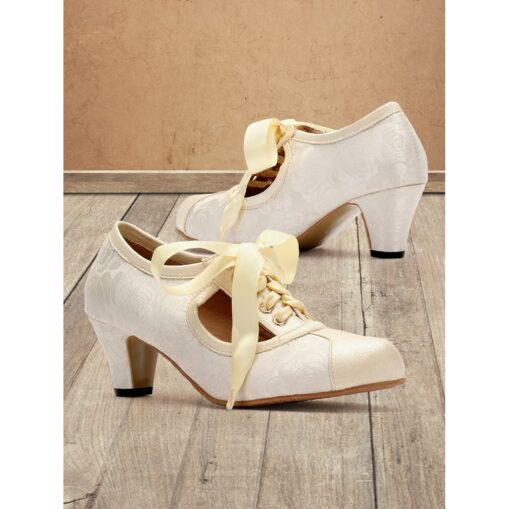 Women's Vintage Lace-Up Oxford Heels with Ribbon Laces and Floral Embroidery for Wedding and Formal Events 2025
