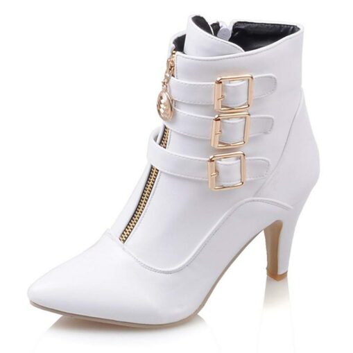 Women's Fashion High Heel Ankle Boots with Buckles and Zipper – Stylish Faux Leather Stiletto Boots for Fall and Winter 2025 - Image 2