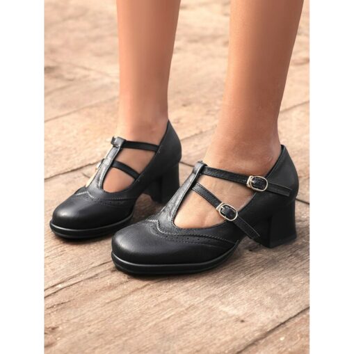 Women's Vintage Red Mary Jane Heels – Double Buckle Strap, Retro Block Heel, Perfect for Formal and Casual Occasions 2025 - Image 3