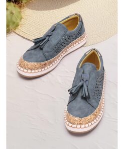 Women's Sneakers Slip-Ons Plus Size Platform Sneakers Slip-on Sneakers Outdoor Daily Solid Color Tassel Flat Heel Round Toe Elegant Fashion Comfort Su