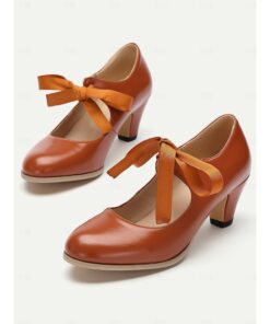 Women's Vintage Mary Jane Heels with Ribbon Bow - Retro-Inspired Block Heel Dress Shoes for Casual and Special Occasions 2025