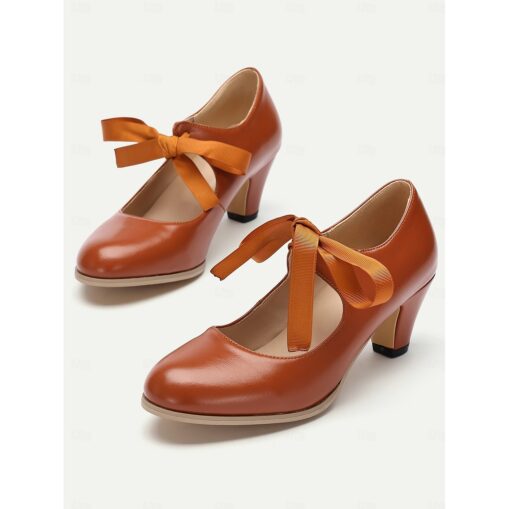 Women's Vintage Mary Jane Heels with Ribbon Bow - Retro-Inspired Block Heel Dress Shoes for Casual and Special Occasions 2025