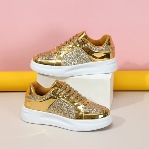 Women's Sparkly Pink Glitter Sneakers with Lace-Up Closure and Comfortable Sole - Perfect for Casual Wear and Parties 2025 - Image 2
