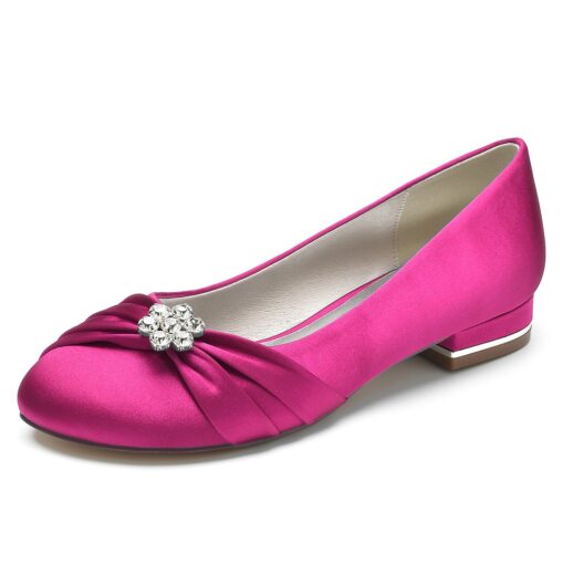 White Satin Wedding Flats for Women with Flower Embellishment and Low Heel, Comfortable Bridal Shoes 2025 - Image 9