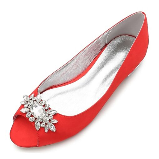 Women's Navy Blue Peep-Toe Flats with Rhinestone Embellishments – Elegant Satin Shoes for Weddings, Parties, and Formal Events 2025 - Image 10