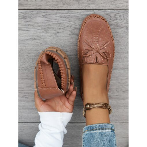 Moccasin Loafers for Women – Soft Shoes with Bow Detail and Rhinestone Design, Ideal for Casual Comfort and Spring/Summer Walks 2025 - Image 2