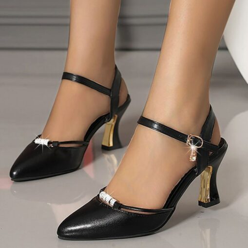 Women's Elegant Pointed-Toe Heels with Ankle Strap – Rhinestone Embellished Formal Dress Shoes for Weddings and Special Occasions 2025 - Image 3