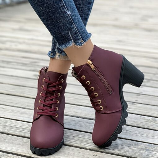 Women's Black Chunky Heel Ankle Boots with Lace-Up Design - Trendy and Comfortable, Ideal for Casual Wear, Parties, and Night Outs 2025 - Image 3