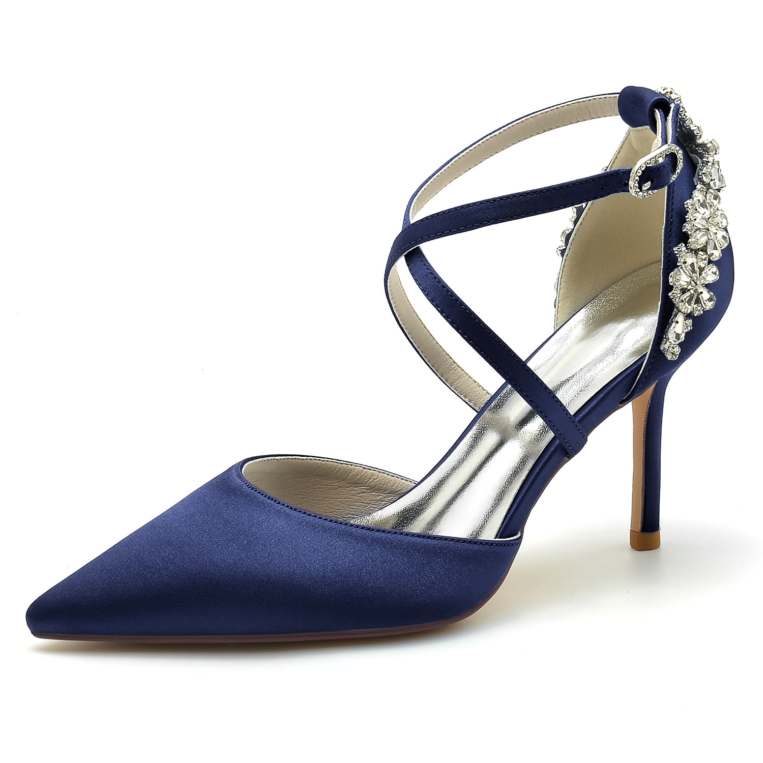 Women's Wedding Shoes Pumps Bridal Shoes Rhinestone Stiletto Pointed Toe Luxurious Satin Cross Strap Wine Black White 2025 - Image 6