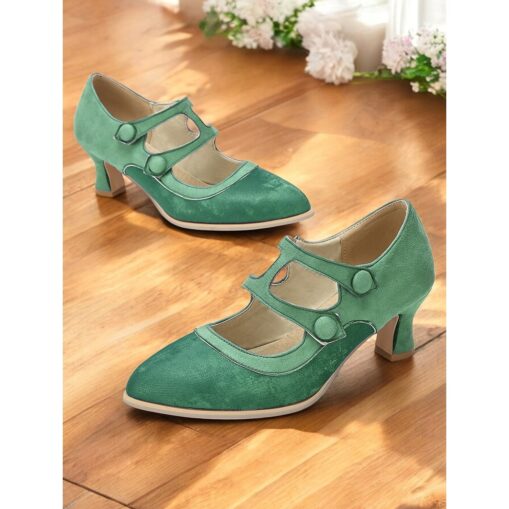 Women's Vintage Double Strap Mary Jane Heels – Retro Mid Heel Pumps with Button Closure for Formal & Casual Wear 2025 - Image 3