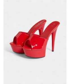Women's Red Patent Leather Platform High Heels with Open-Toe Design – Sexy Stiletto Mules for Parties and Clubwear 2025