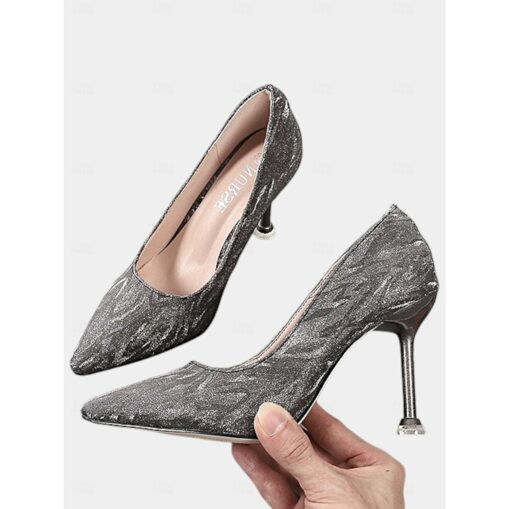 Women's Pointed Toe Champagne Glitter Stiletto Heels with Ankle Strap | Perfect for Spring Weddings 2025 - Image 2