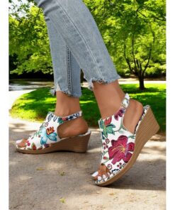Floral Print Slingback Wedge Sandals for Women – Vibrant and Stylish Sandals for Outdoor Events, Ideal for Casual Summer Fashion 2025