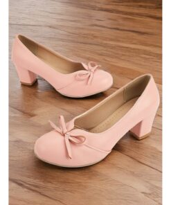 Women's Heels Retro Work Daily Bowknot Chunky Heel Round Toe Elegant Vintage Cute PU Loafer Almond Black White 2025