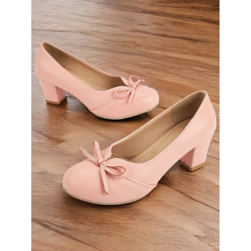 Women's Heels Retro Work Daily Bowknot Chunky Heel Round Toe Elegant Vintage Cute PU Loafer Almond Black White 2025