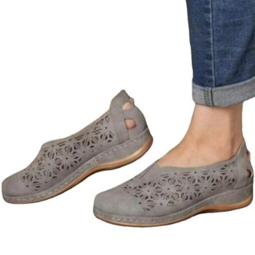 Women's Slip-Ons Loafers Plus Size Comfort Shoes Outdoor Daily Solid Color Summer Cut Out Flat Heel Round Toe Classic Casual Minimalism Faux Leather L - Image 4
