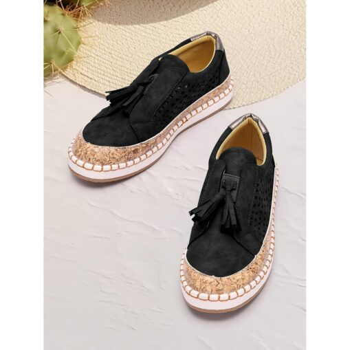 Women's Sneakers Slip-Ons Plus Size Platform Sneakers Slip-on Sneakers Outdoor Daily Solid Color Tassel Flat Heel Round Toe Elegant Fashion Comfort Su - Image 3