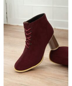 Women's Burgundy Lace-Up Ankle Boots – Vintage-Inspired Block Heel Booties for Stylish Fall and Winter Outfits 2025