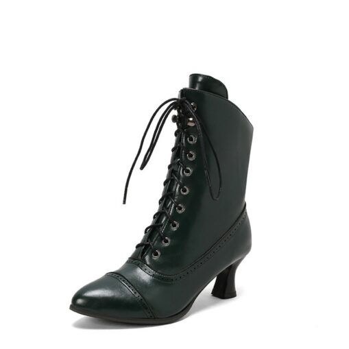 Women's Victorian Lace-Up Ankle Boots – Retro Faux Leather Heeled Boots for Cosplay, Parties, and Daily Wear 2025 - Image 4