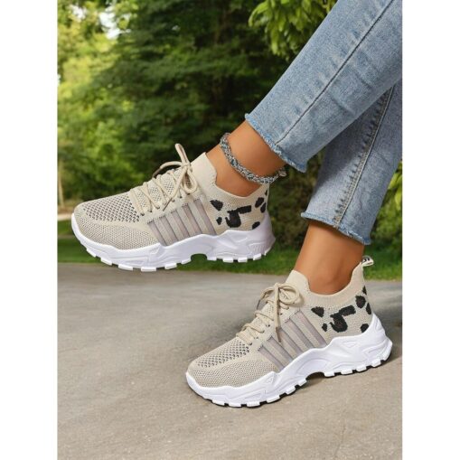 Women's Slip-Ons Flyknit Shoes Daily Leopard Flat Heel Round Toe Sporty Casual Comfort Running Walking Tissage Volant Loafer Black White Yellow 2025 - Image 8