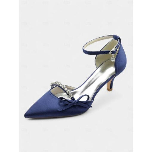 Pointed-Toe Kitten Heel Wedding Shoes for Women – Elegant Ankle Strap Bridal Heels with Rhinestone and Bow Detail 2025 - Image 6