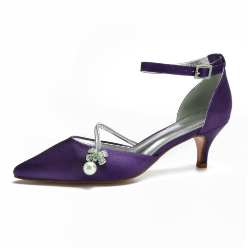 Women's Navy Blue Satin Wedding Heels – Elegant Pointed-Toe Pumps with Pearl and Rhinestone Embellishments 2025 - Image 13