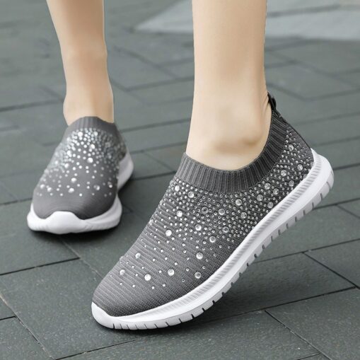 Women's Rainbow Slip-On Sneakers – Colorful Knit Athletic Shoes with Rhinestone Embellishments for Casual Wear and Walking 2025 - Image 5