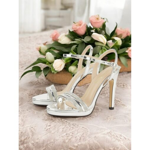Silver Rhinestone-Embellished Stiletto Heel Wedding Sandals for Women – Elegant Open-Toe Bridal 2025