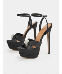 Women's Satin Platform Stiletto Heels – Rhinestone Embellished Open-Toe Wedding Shoes for Brides and Glamorous Events 2025