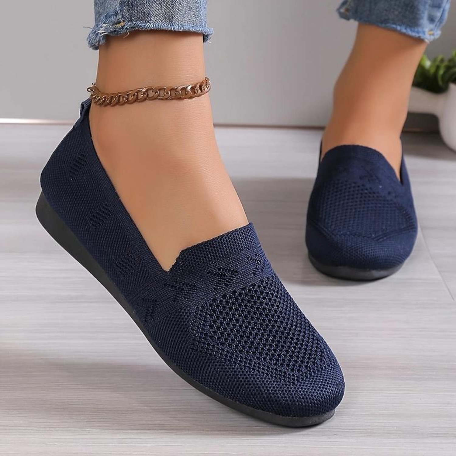 Women's Flats Slip-Ons Comfort Shoes Daily Solid Color Winter Flat Heel Round Toe Fashion Casual Comfort Walking Tissage Volant Loafer Dark Grey Black
