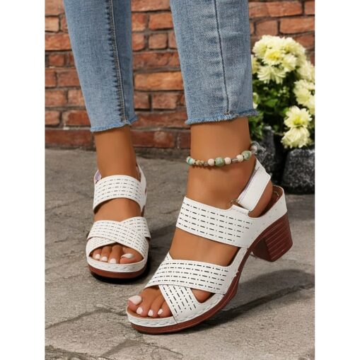 Women's Cut-Out Chunky Heel Sandals with Adjustable Strap – Comfortable and Stylish Shoes for Casual Summer Wear and Outdoor Events 2025 - Image 2