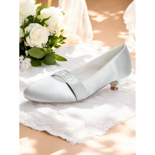 Women's Blue Satin Kitten Heels with Rhinestone Embellishment – Elegant Bridal Shoes for Weddings and Formal Occasions 2025 - Image 3