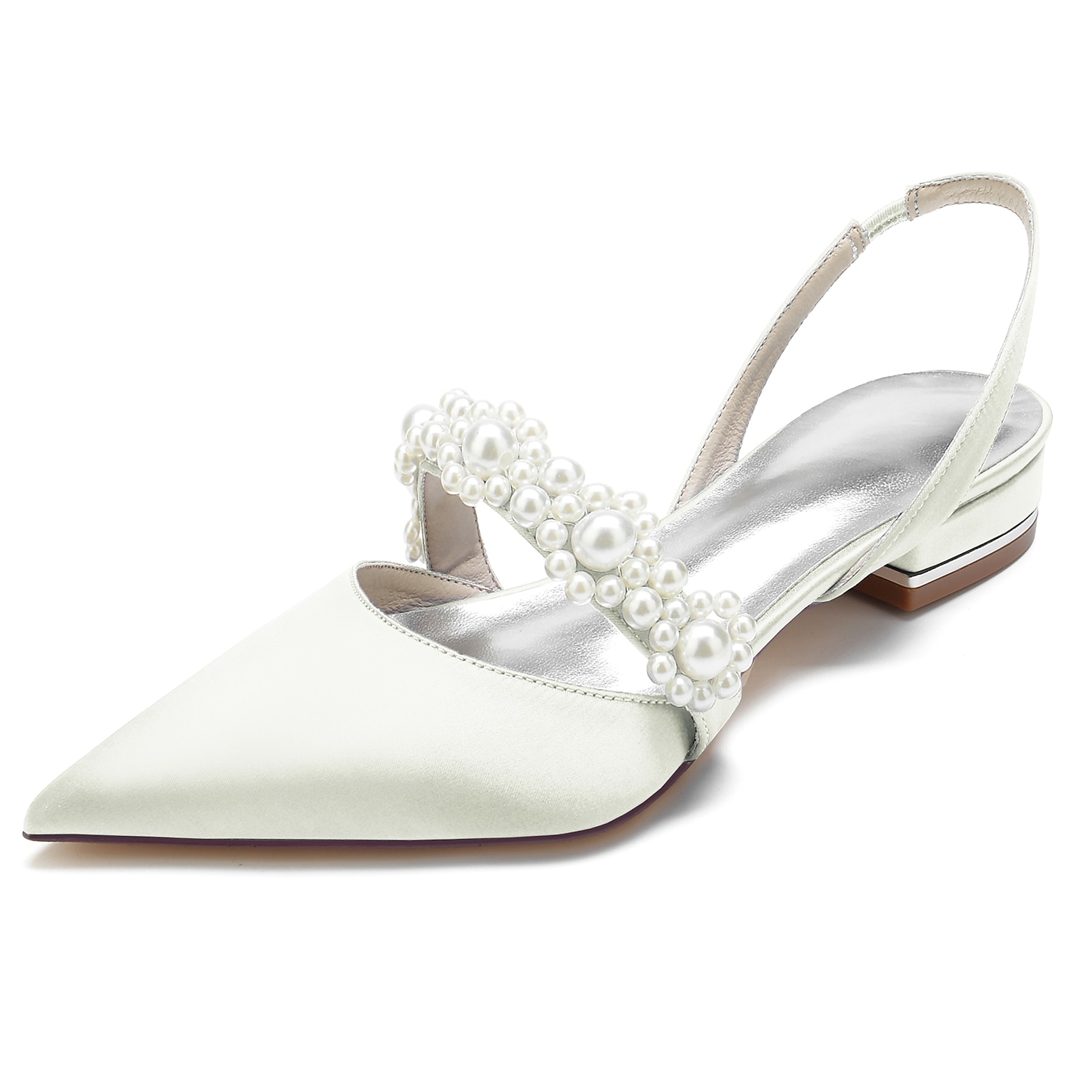 Elegant White Satin Women's Dress Shoes with Pearl Embellishments: Perfect Low Heel Sandals for Weddings and Special Occasions 2025