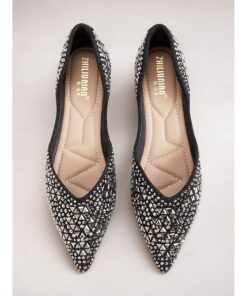 Women's Black Rhinestone-Embellished Flats – Pointed-Toe Slip-On Shoes for Evening and Special Occasions 2025