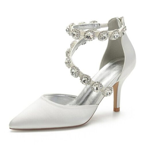 Purple Satin Women's High Heel Shoes with Rhinestone Embellishments and Ankle Straps for Weddings and Formal Events 2025 - Image 2