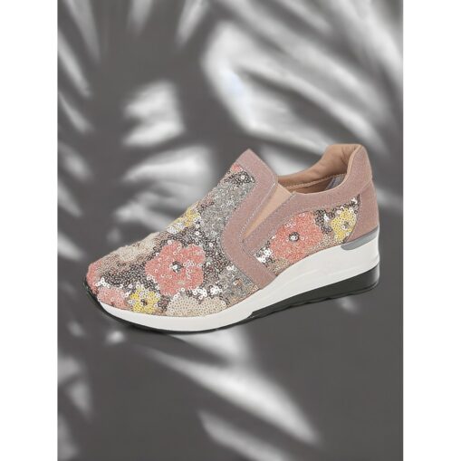 Women's Floral Sequin Slip-On Sneakers - Comfortable Glitter Casual Shoes with Wedge Sole, Perfect for Walking or Party Wear 2025 - Image 2