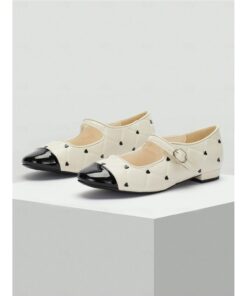 Women's Quilted Mary Jane Flats with Heart Accents - Black and White Patent Leather Shoes for Casual and Formal Events 2025