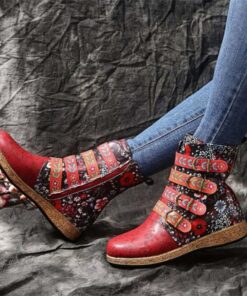 Women's Boots Combat Boots Plus Size Daily Embroidered Booties Ankle Boots Winter Embroidery Flat Heel Round Toe Vintage Fashion Luxurious Faux Leathe