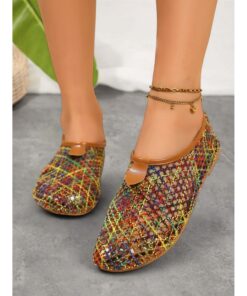 Women's Multicolor Woven Barefoot Shoes with Faux Leather Accents – Lightweight and Breathable Flats for Summer Casual Wear 2025