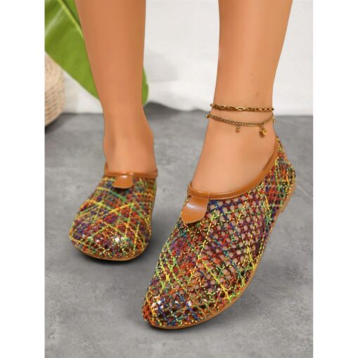Women's Multicolor Woven Barefoot Shoes with Faux Leather Accents – Lightweight and Breathable Flats for Summer Casual Wear 2025