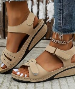 Women's Sandals Wedge Sandals Daily Vacation Chunky Heel Peep Toe Vacation Casual Comfort PU Magic Tape Black Red Brown 2025
