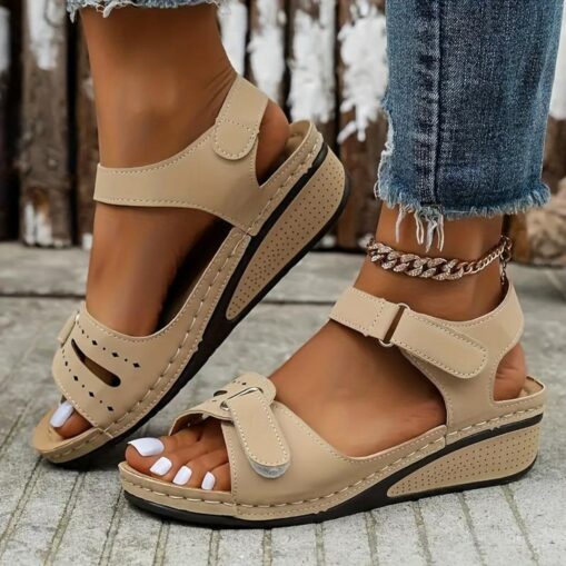 Women's Sandals Wedge Sandals Daily Vacation Chunky Heel Peep Toe Vacation Casual Comfort PU Magic Tape Black Red Brown 2025