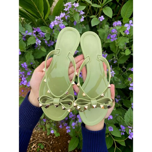 Women's Black Studded Bow Flip-Flops – Chic Beach Sandals with Comfortable Flat Sole for Summer Casual Wear 2025 - Image 7