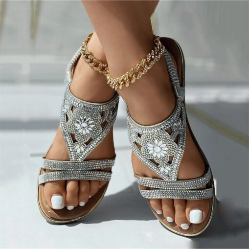 Women's Sandals Flat Sandals Plus Size Outdoor Beach Summer Flat Heel Elegant Vintage Casual Satin Loafer Silver Black Pink 2025 - Image 3